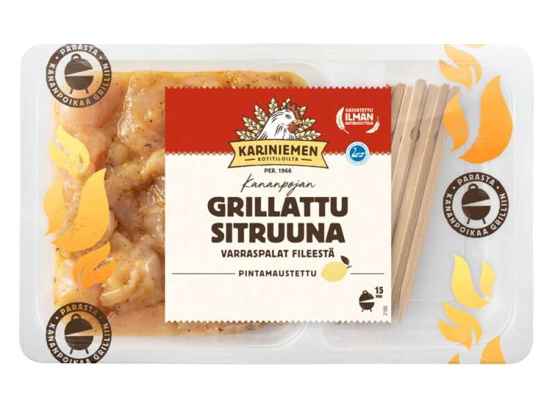 Kariniemen Kananpojan Varraspalat fileestä Grillattu sitruuna Kariniemen Kananpojan Varraspalat fileestä Grillattu sitruuna