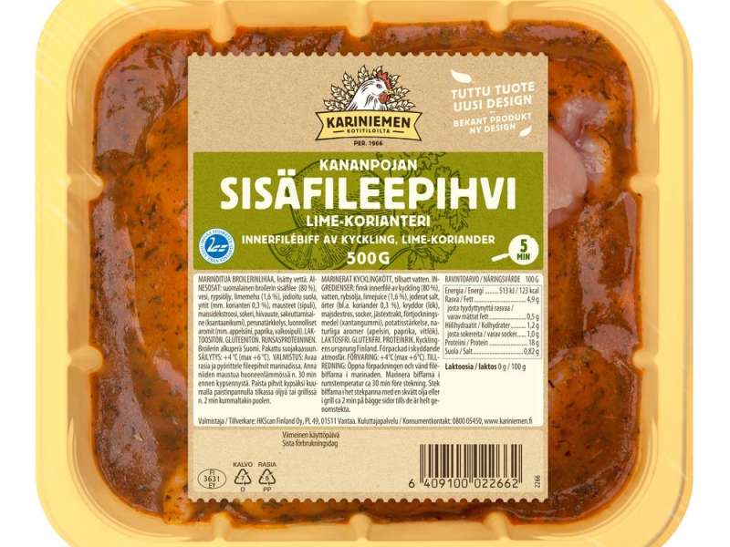 Kariniemen Kananpojan Sisäfileepihvi lime-korianteri Kariniemen Kananpojan Sisäfileepihvi lime-korianteri