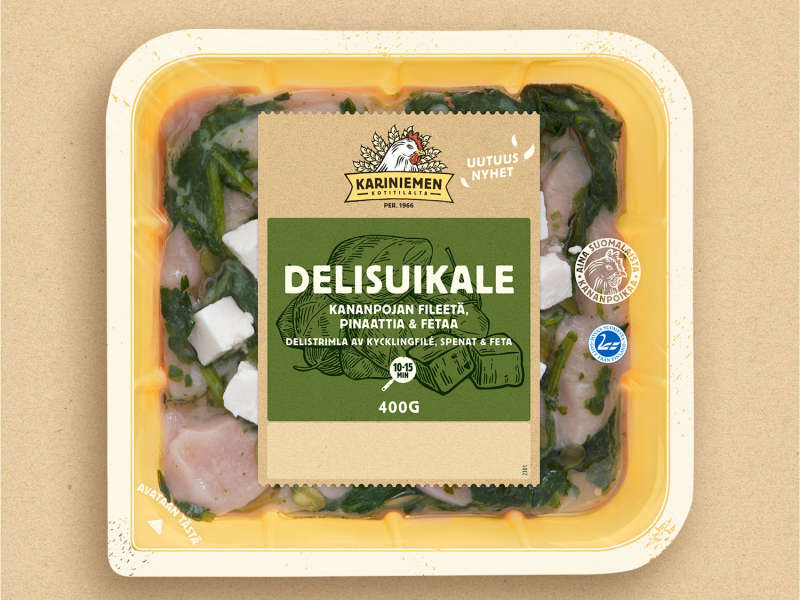 Kariniemen Kananpojan Delisuikale fileetä, fetaa & pinaattia Kariniemen Kananpojan Delisuikale fileetä, fetaa & pinaattia
