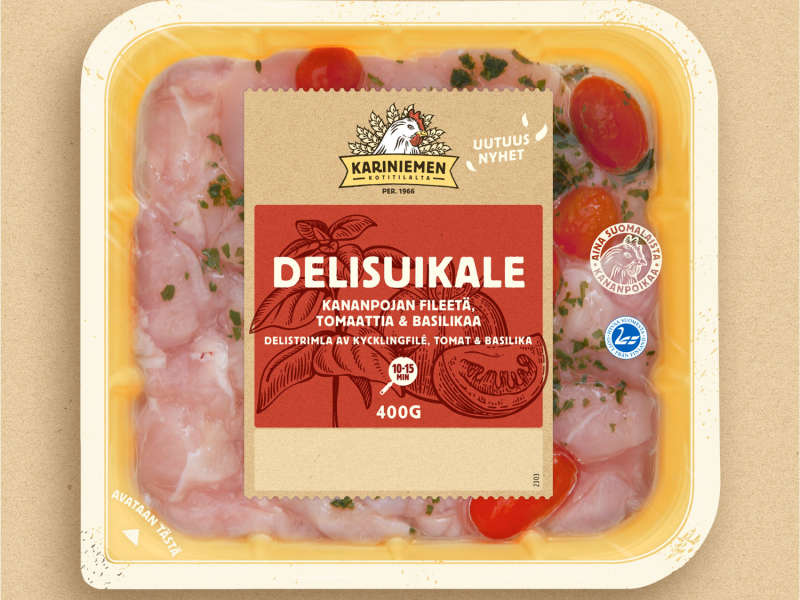 Kariniemen Kananpojan Delisuikale fileetä, tomaattia & basilikaa Kariniemen Kananpojan Delisuikale fileetä, tomaattia & basilikaa