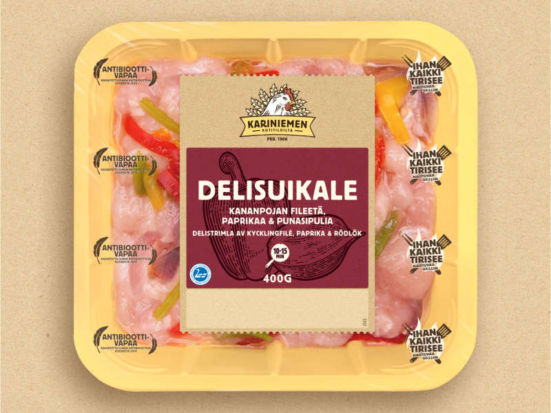 Kariniemen Kananpojan Delisuikale fileetä, paprikaa & punasipulia Kariniemen Kananpojan Delisuikale fileetä, paprikaa & punasipulia