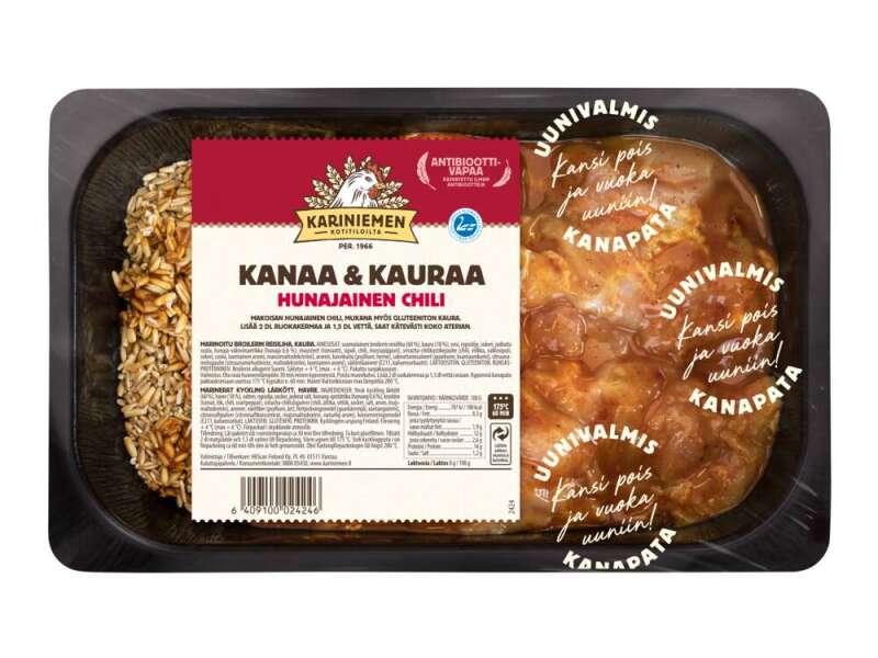 Kariniemen Kananpojan Uunivalmis pata, Kanaa ja kauraa hunajainen chili Kariniemen Kananpojan Uunivalmis pata, Kanaa ja kauraa hunajainen chili
