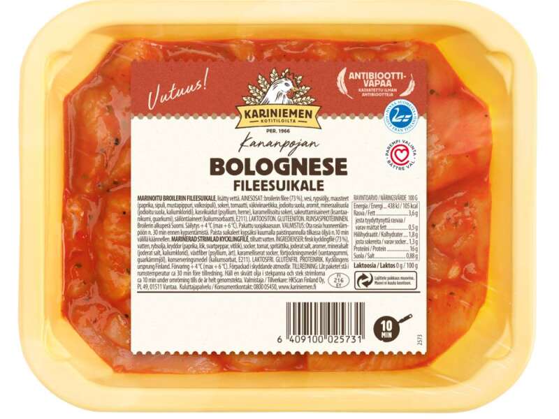 Kariniemen Kananpojan fileesuikale Bolognese Kariniemen Kananpojan fileesuikale Bolognese